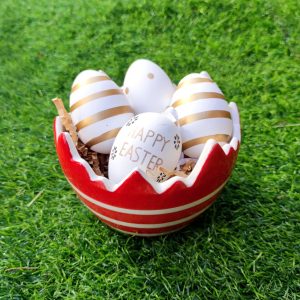 Κεραμικό Αυγό με Χόρτο κ Αυγουλάκια Happy Easter