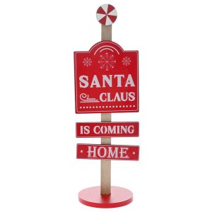 Κόκκινη Ξύλινη Πινακίδα Santa Claus 11x38εκ.